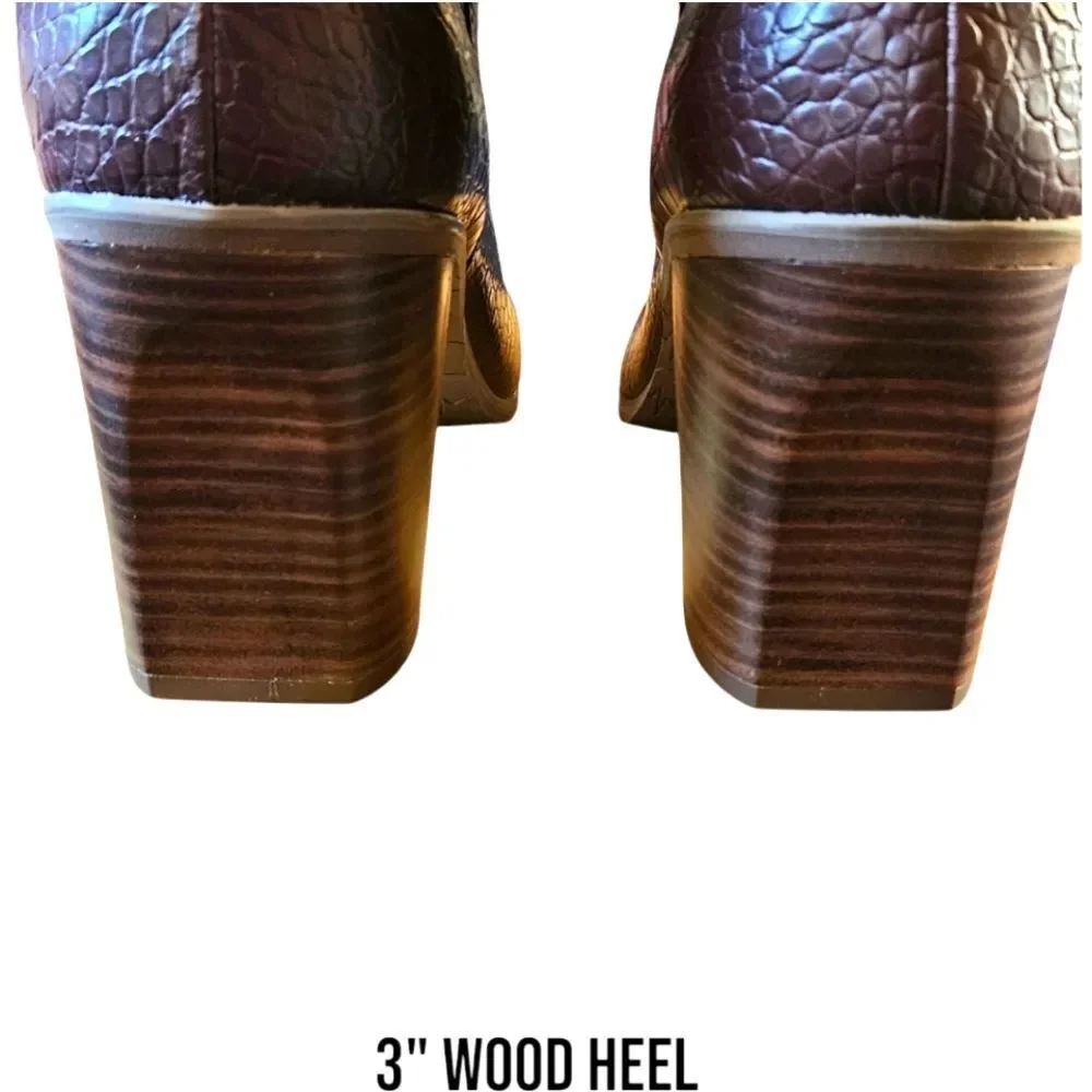BC Footwear Make An Impact Vegan Croc-Embossed Stacked Heel Knee-High Boots 10M